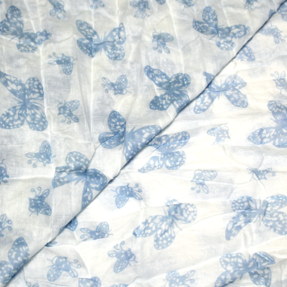 Étole 100% coton - Papillon bleu fond blanc 2