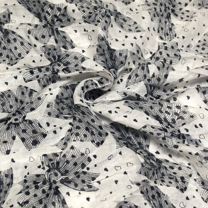 Étole 100% coton - Nœud papillon nuit fond blanc