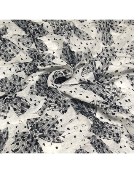 Étole 100% coton - Nœud papillon nuit fond blanc