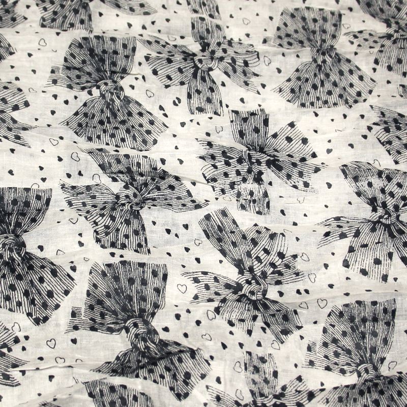 Étole 100% coton - Nœud papillon nuit fond blanc