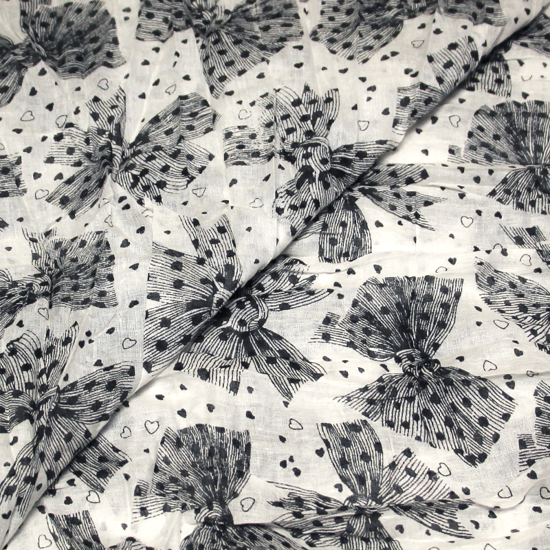 Étole 100% coton - Nœud papillon nuit fond blanc