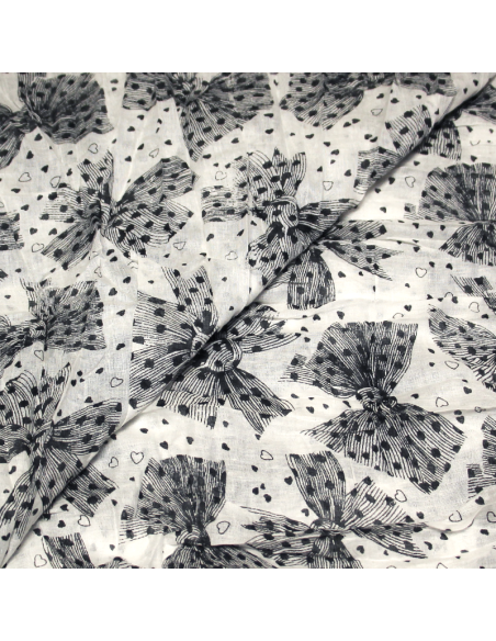 Étole 100% coton - Nœud papillon nuit fond blanc