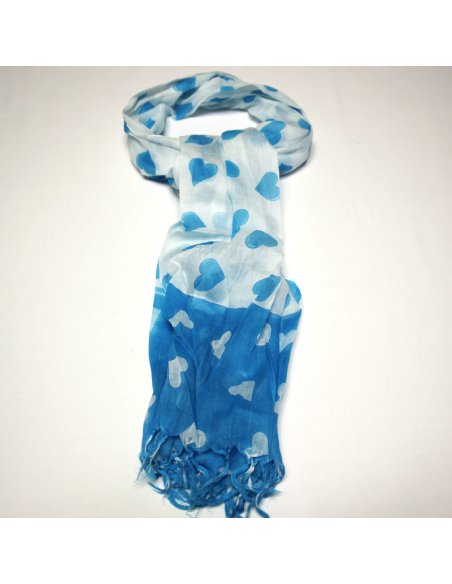 Étole 100% coton - Cœur turquoise