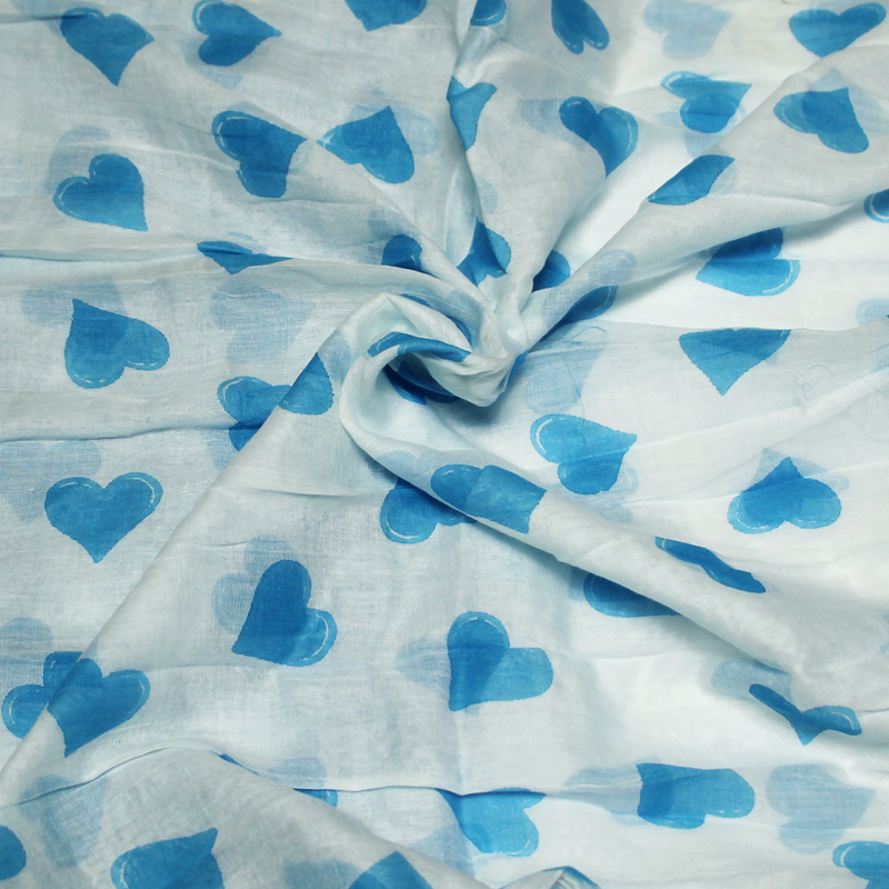 Étole 100% coton - Cœur turquoise