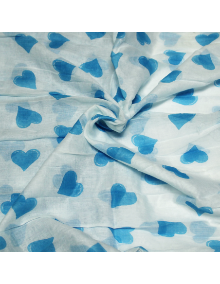 Étole 100% coton - Cœur turquoise