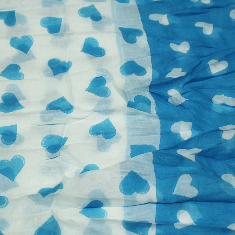 Étole 100% coton - Cœur turquoise