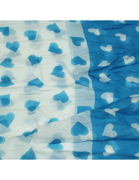 Étole 100% coton - Cœur turquoise