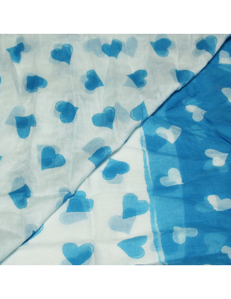 Étole 100% coton - Cœur turquoise