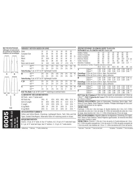 Patron New Look 6005 - Pantalon