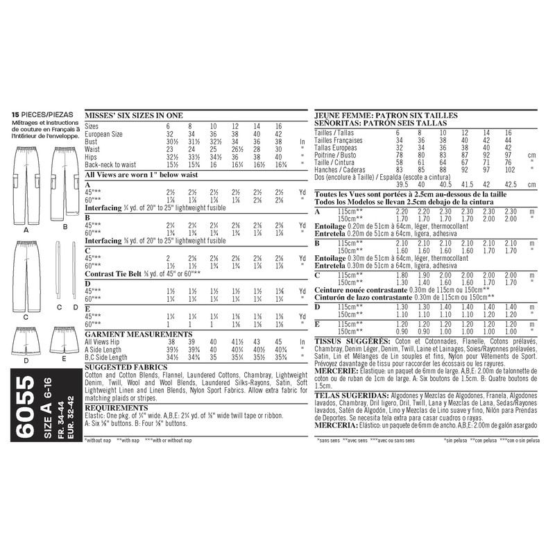 Patron New Look 6055 - Pantalon