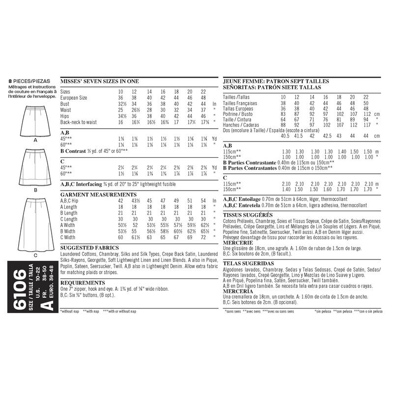 Patron New Look 6106 - Jupe