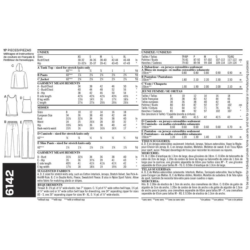 Patron New Look 6142 - Vêtements de sport