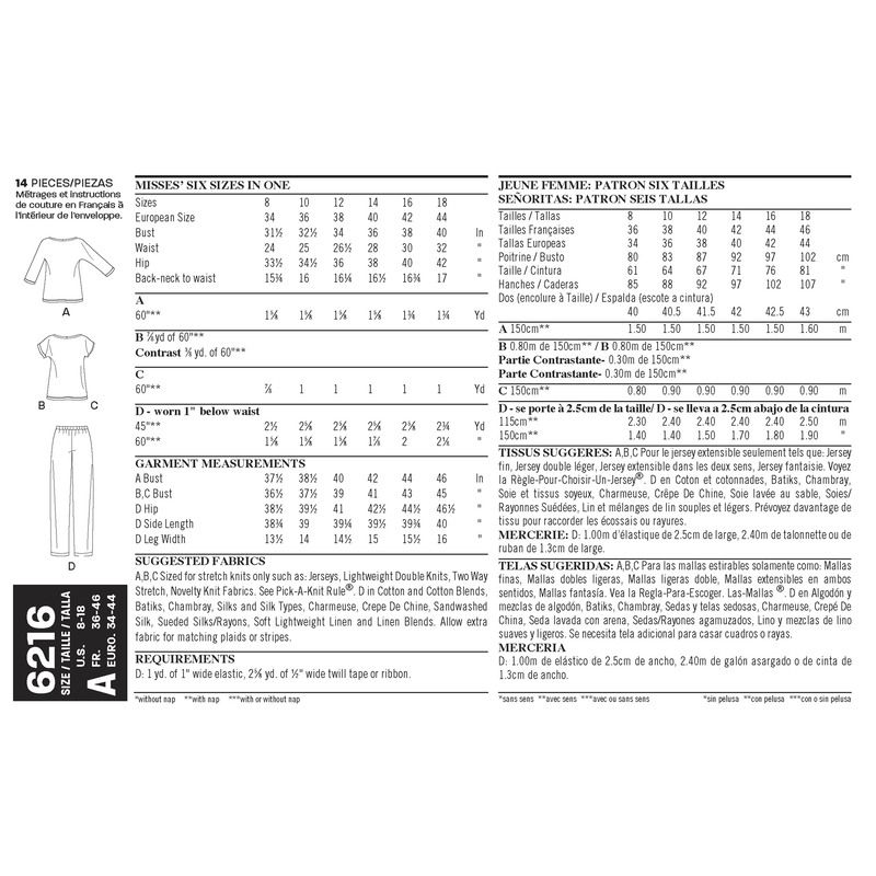 Patron New Look 6216 - Ensemble femmes