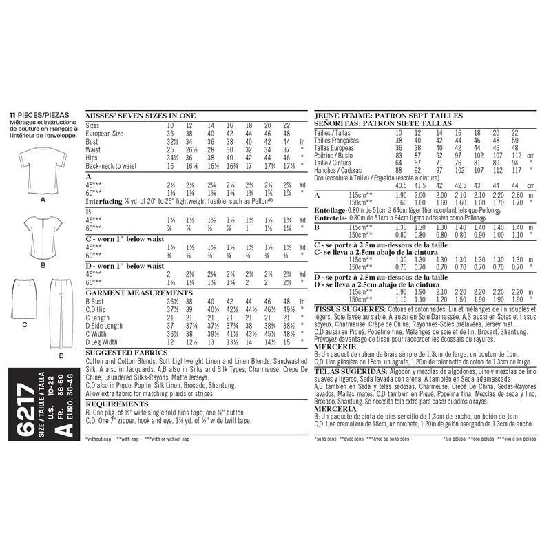Patron New Look 6217- Ensemble femmes