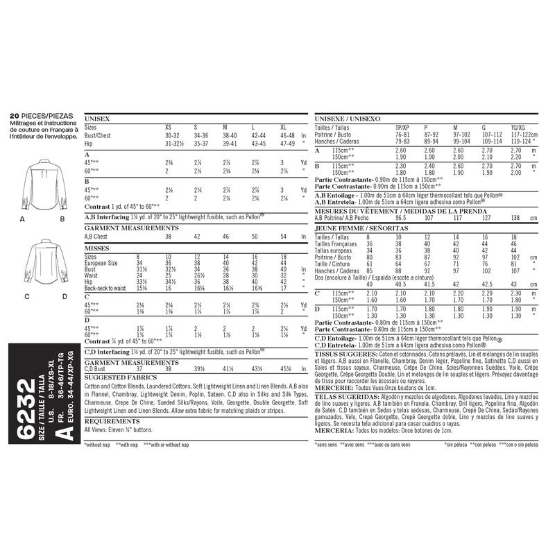 Patron New Look 6232 - Chemise