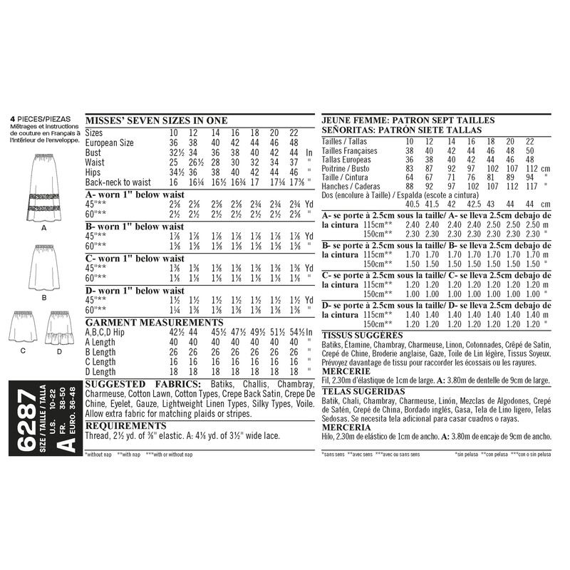 Patron New Look 6287 - Jupes