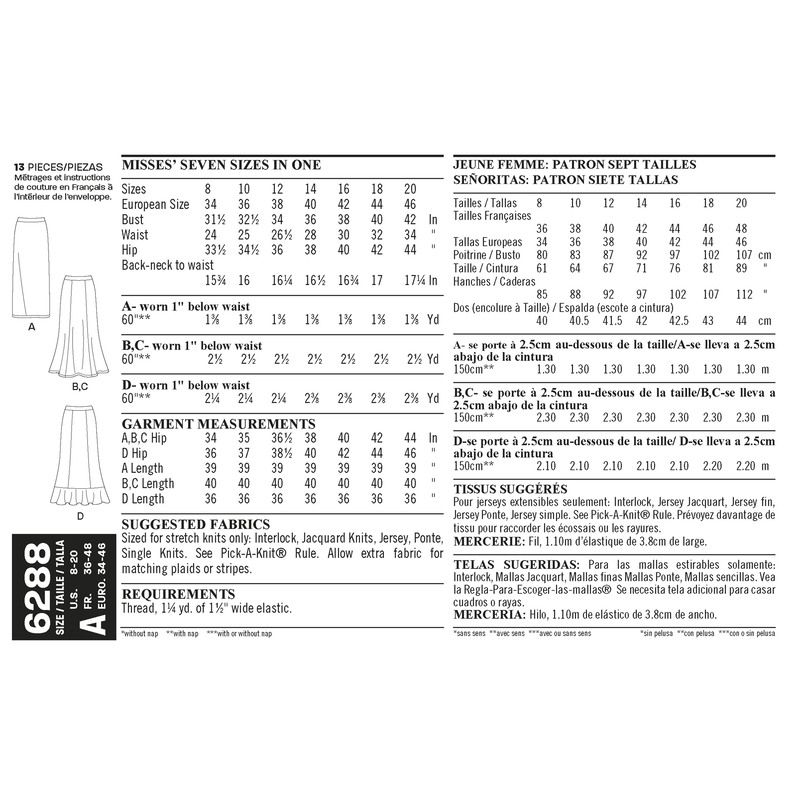 Patron New Look 6288 - Jupe longue