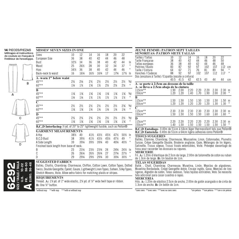 Patron New Look 6292 - Ensemble femmes