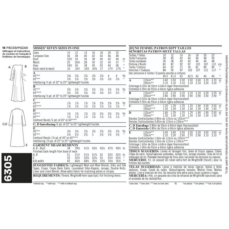 Patron New Look 6305 - Robes et vestes