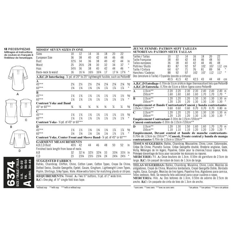 Patron New Look 6374 - Chemisier