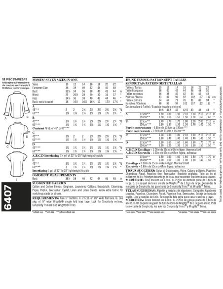 Patron New Look 6407 - Chemise