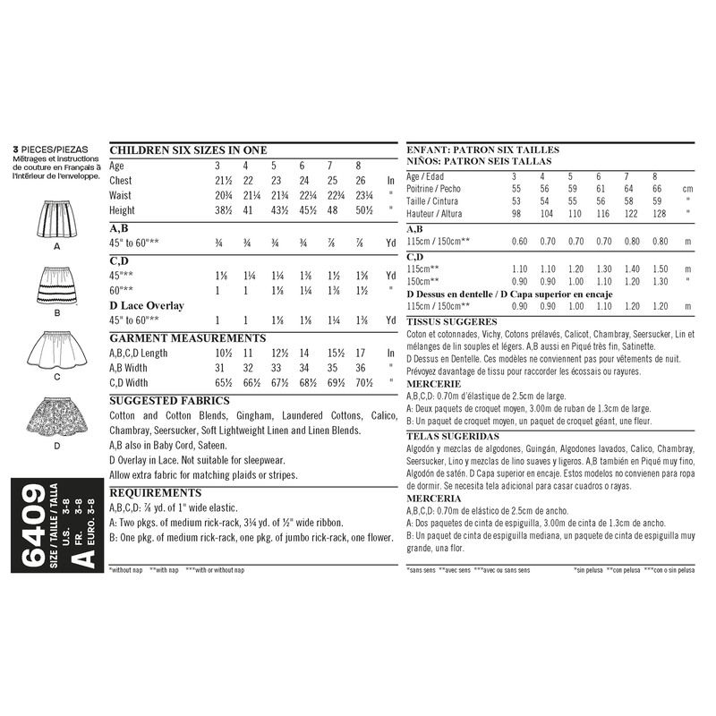 Patron New Look 6409 - Jupe fillette