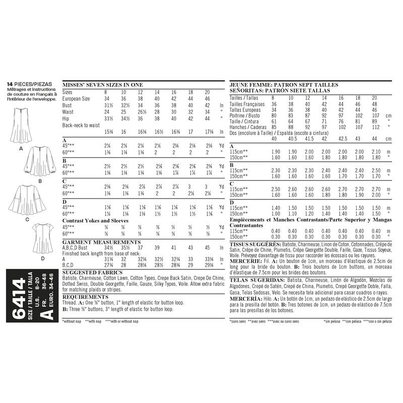 Patron New Look 6414 - Top et chemisier