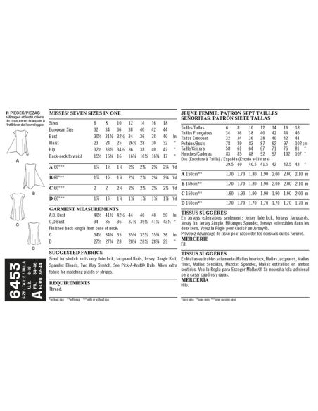 Patron New Look 6453 - Tunique