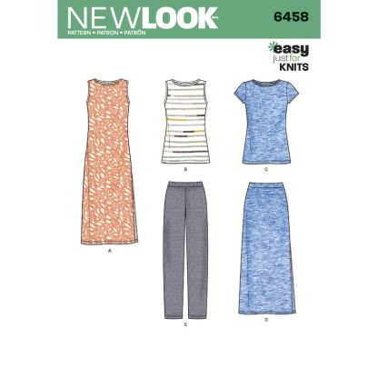 Patron New Look 6458 - Robe, tee shirt, pantalon, jupe