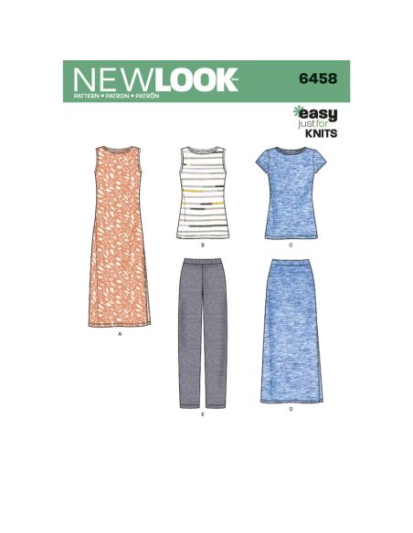 Patron New Look 6458 - Robe, tee shirt, pantalon, jupe