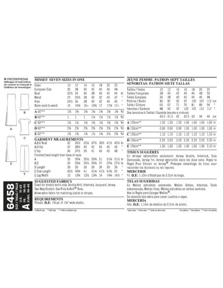 Patron New Look 6458 - Robe, tee shirt, pantalon, jupe