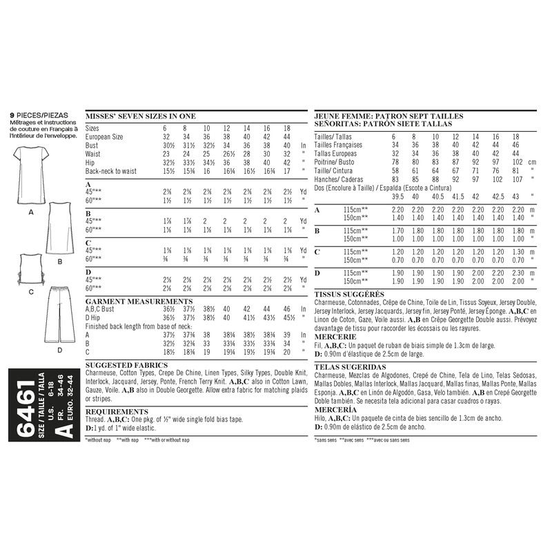 Patron New Look 6461 - Tunique et pantalon