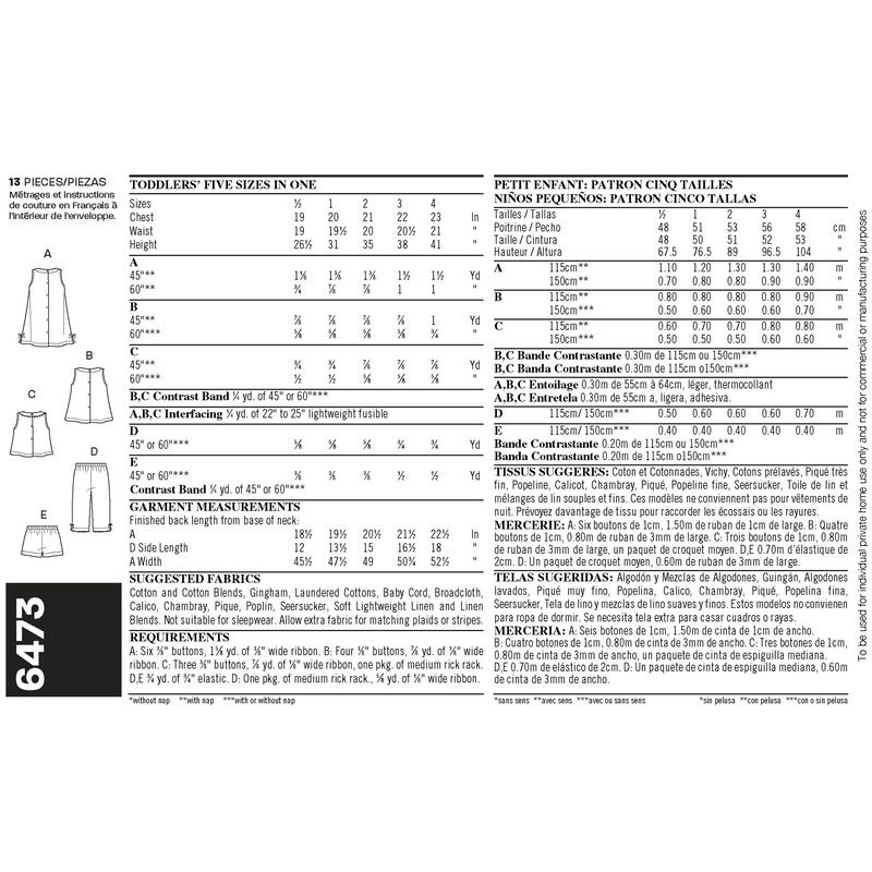 Patron New Look 6473 - Ensemble fille