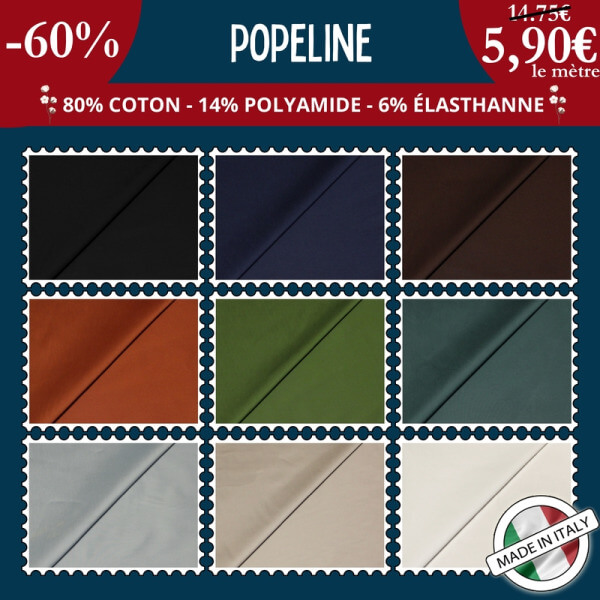 Popeline coton & élasthanne à 5,90€ le mètre -60% | 12 nouveaux coloris