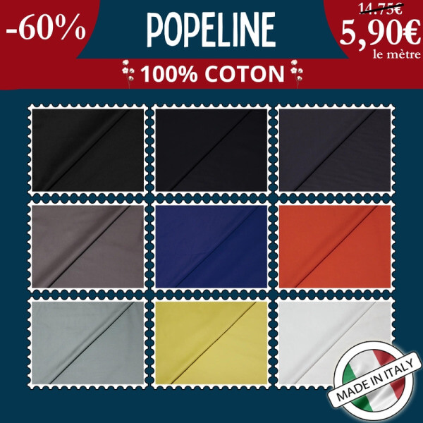 Popeline 100% coton à 5,90€ le mètre -60% | 12 nouveaux coloris