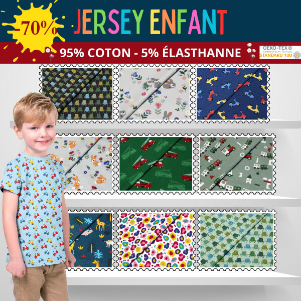 Jersey imprimé enfant à 6,90€ le mètre à -70%