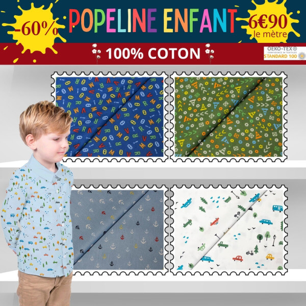 Popeline imprimé enfant à 6,90€ le mètre à -60%