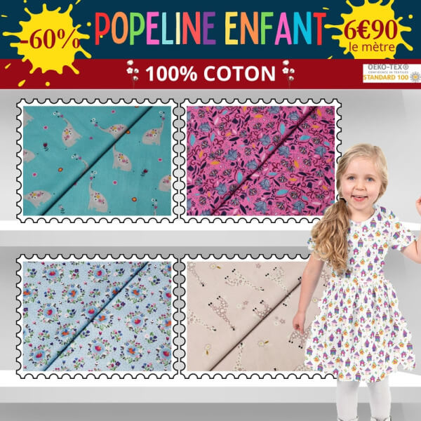 Popeline imprimé enfant à 6,90€ le mètre à -60% - 21 nouveaux modèles