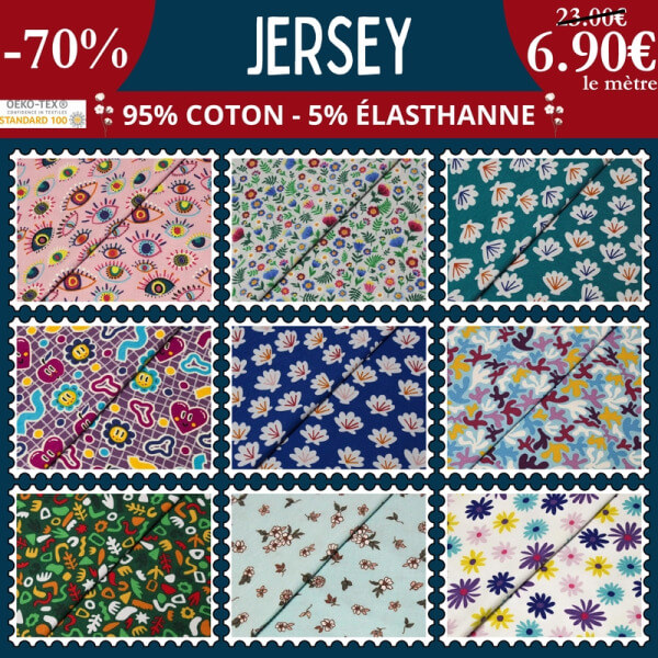 Jersey imprimé à 6,90€ le mètre à -70%