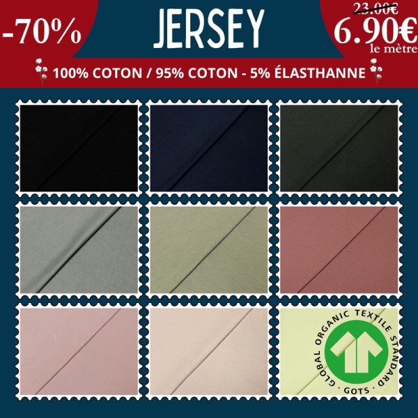 Jersey uni GOTS à 6,90€ le mètre à -70%
