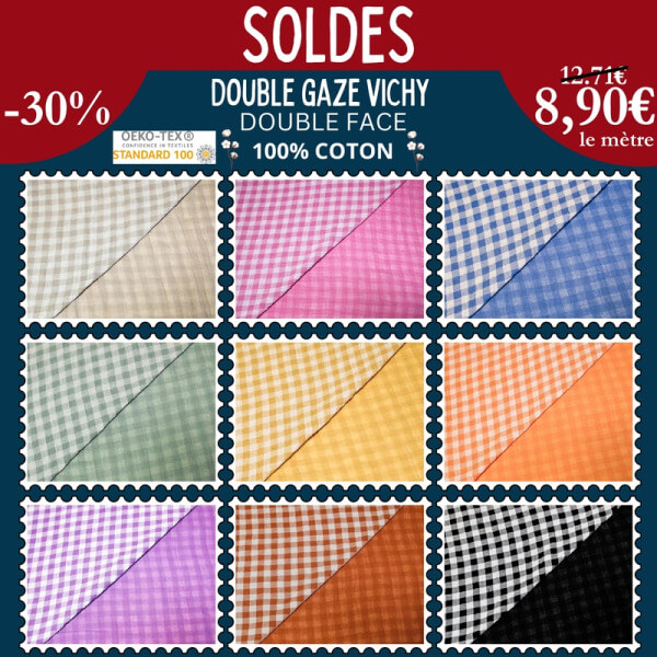Double gaze vichy double face à 8,90€ le mètre 