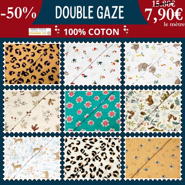 Double gaze imprimée à 7,90€ le mètre à -50 %