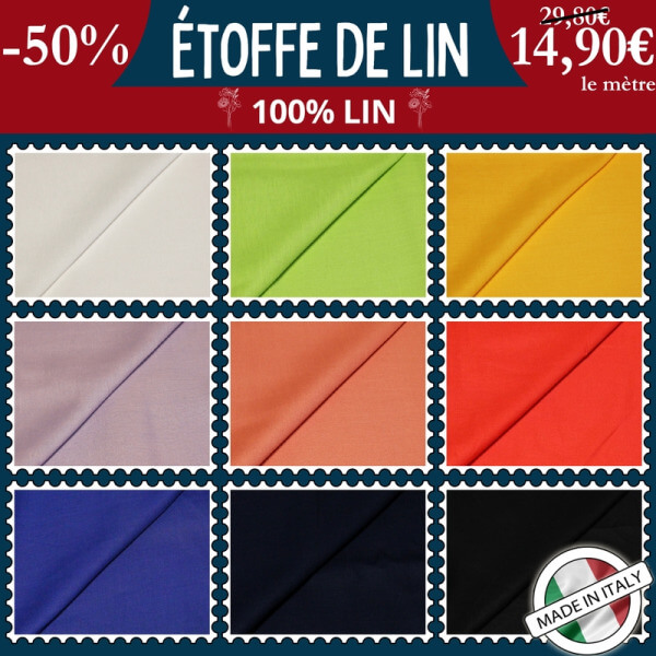 Étoffe 100% lin à 14,90€ le mètre -50% | 24 nouveaux coloris