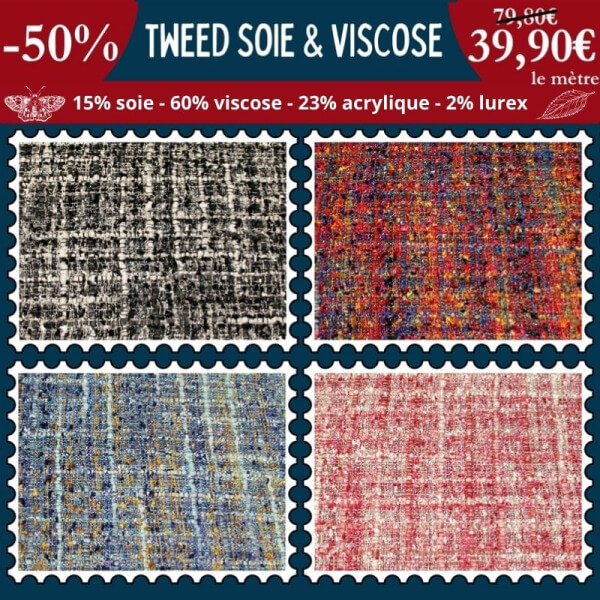 Tweed soie & viscose à 39,90€ le mètre à -50% - 12 coloris