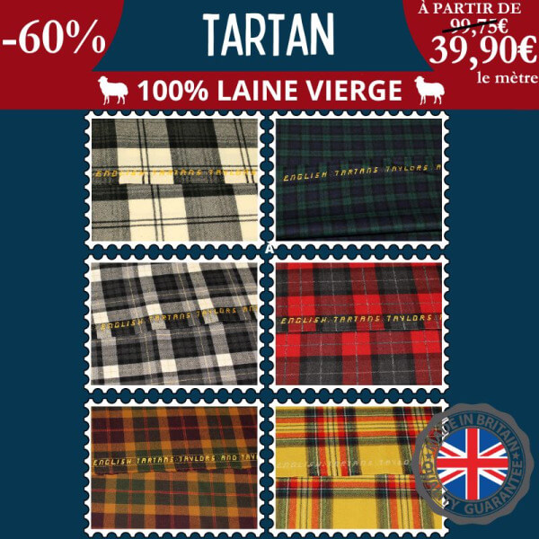 Tartan 100% laine vierge sur la base de 39,90€ le mètre à -60% - 6 modèles