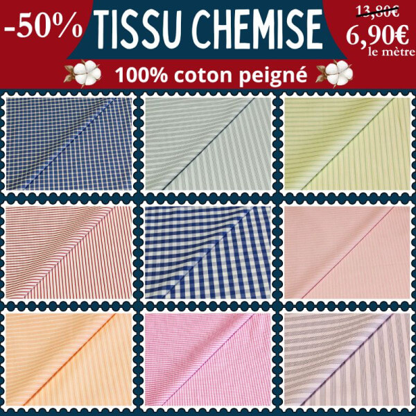 Tissu chemise coton peigné à 6,90€/m – Made in Italy, upcyclé | Tissus de Rêve