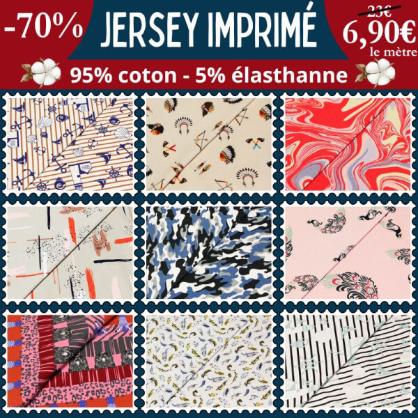Jersey imprimé Oeko-Tex à -70% – 6,90€ le mètre, quantités limitées