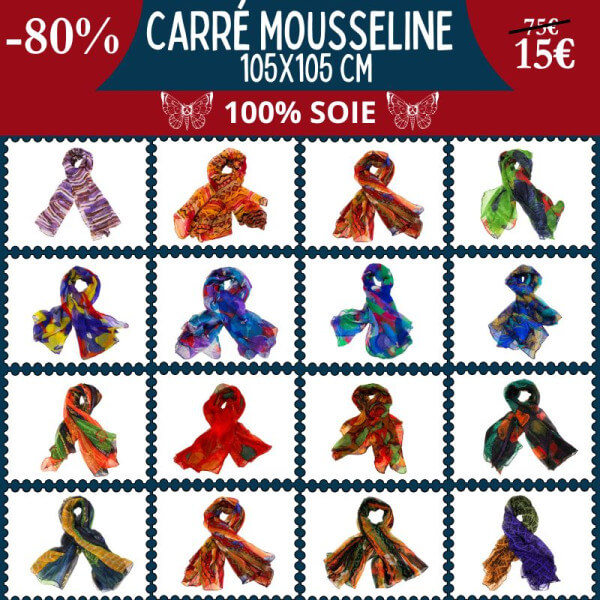 Carré en mousseline 100% soie à 15€ au lieu de 75€ – Quantités limitées