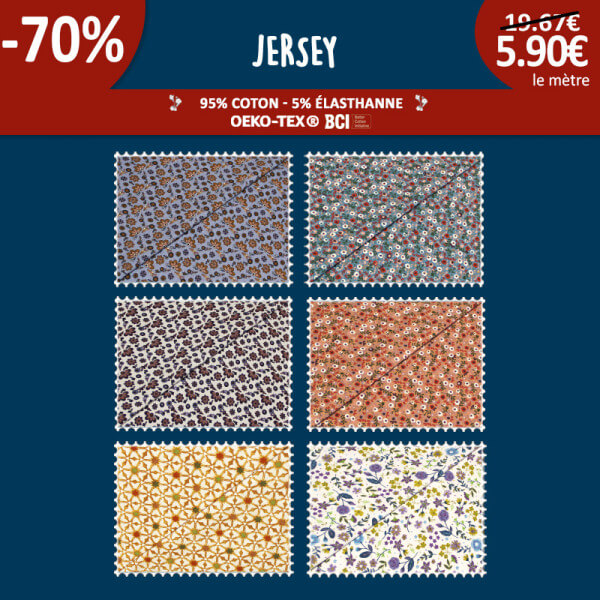 Jersey imprimés à 5,90€ le mètre à -50% | 6 nouveaux imprimés