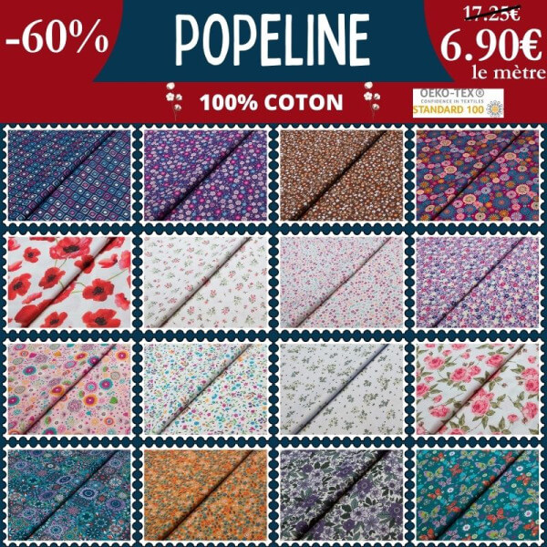 Popeline 100% Coton (OEKO-TEX) À 6,90€ Le Mètre -60% | 50 Modèles